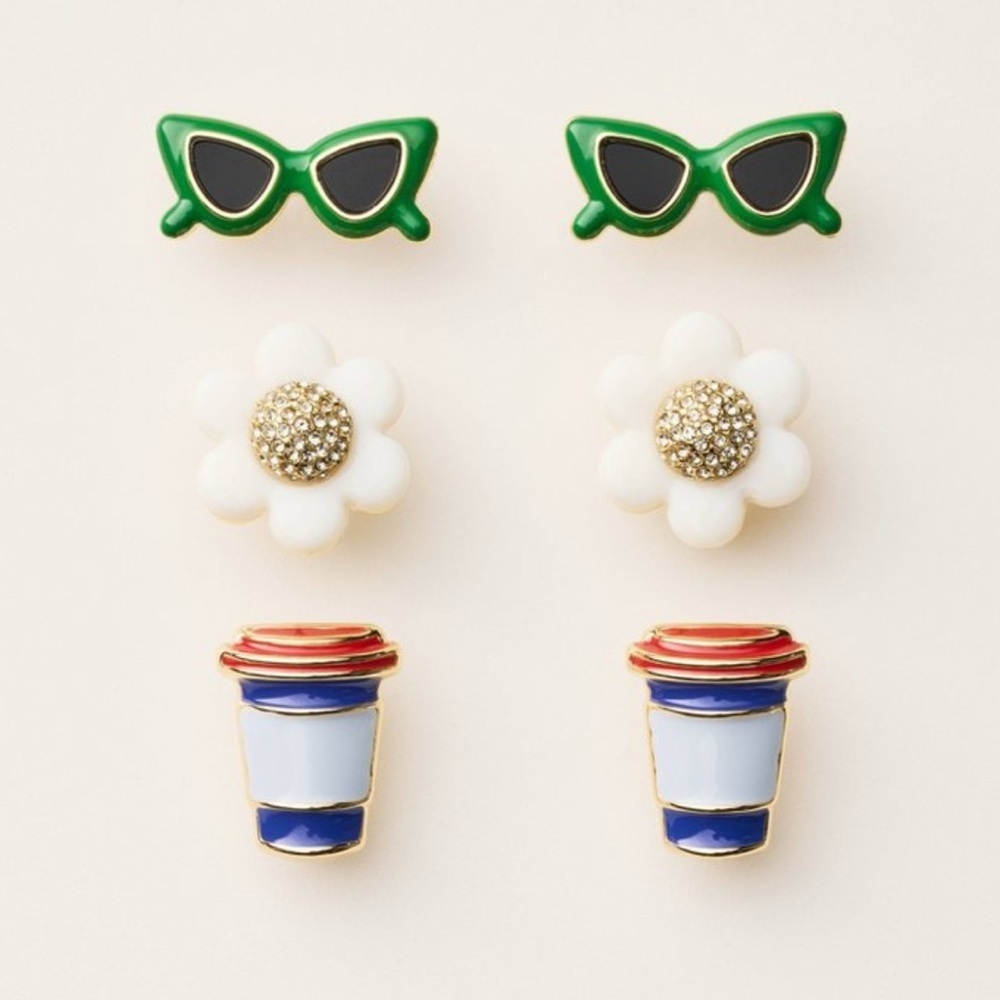 kate spade x Target Earrings set of 3 pairs Sunglasses Flowers Coffee NWT
